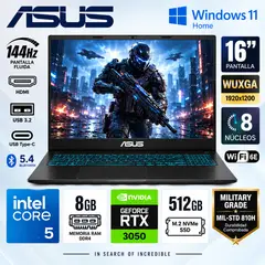 ASUS - Laptop ASUS Gaming V16 V3607VJ-RP067W Intel Core 5 210H 8GB RAM 512GB SSD RTX 3050 6GB 16" WUXGA