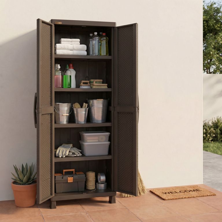 Armario Gabinete Organizador Estante Plástico 5 Entrepaños Exterior - Marrón RIMAX
