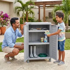 RIMAX - Armario Gabinete Organizador Estante Plástico 3 Entrepaños Exterior - Gris RIMAX