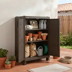RIMAX - Armario Gabinete Organizador Estante Plástico 3 Entrepaños Exterior - Marrón RIMAX