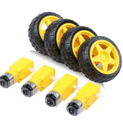 GENERICO - Kit 4 Motores TT DC 3-6V con Caja Reductora 1:48 y 4 Ruedas para Arduino DIY