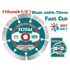 Total Tools - PACK X 5 UND: DISCO CORTE DIAMANTADO CONCRETO HUMEDO/SECO SEGMENTADO 115MM X 22.2MM TOTAL TAC2111153