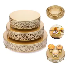 EVERSO - Set 3 Base Bandeja Redonda Metal Para Torta Pastel Cupcakes