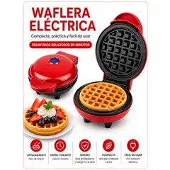 GENERICO - Waffle Maker Mini Eléctrica Antiadherente Compacta para Waffles Caseros de 350W Rojo