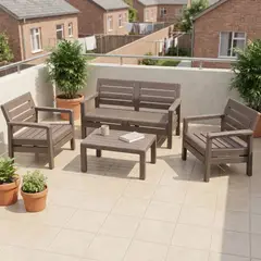 RIMAX - Sala Jardín 2 Sillones Mesa Sofá Doble Plástica Tipo Madera - Marrón RIMAX