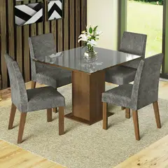 MADESA - Juego de Comedor Sines con 4 Sillas - Tablero de Madera y Cristal