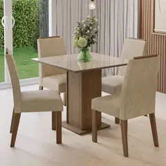 MADESA - Juego de Comedor Sines con 4 Sillas - Tablero de Madera y Cristal