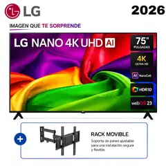 LG - Televisor LG 75” NANOCELL 4K UHD AI Smart TV 75NU800BPSB 2026 + Rack Movible