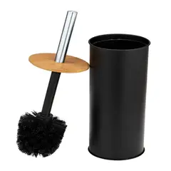 GENERICO - CEPILLO DE INODORO CON BAMBU Y MANGO HERGONÓMICO DE ACERO INOXIDABLE NEGRO