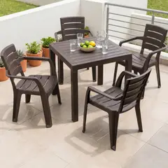 RIMAX - Comedor Mesa 4 Sillas Tipo Madera Ideal Interior Exterior - Marrón RIMAX