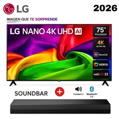 LG - Televisor LG 75” NANOCELL 4K UHD AI Smart TV 75NU800BPSB - 2026 + Soundbar LG