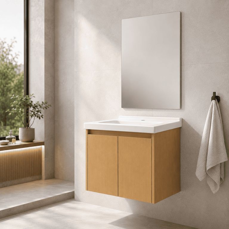 Mueble De Baño Suspendido Fierenze 60 Cm Con Lavabo y Espejo