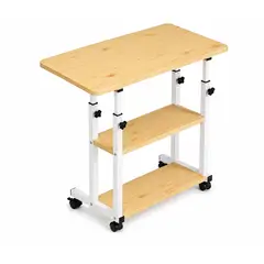 GENERICO - MESA AUXILIAR REGULABLE CON RUEDAS COLOR PINO 80 CM