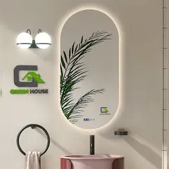 GREEN HOUSE - ESPEJO INTELIGENTE MODELO  U- BRETAÑA OVALADO LED ANTIEMPAÑO + RELOJ 60x80cm