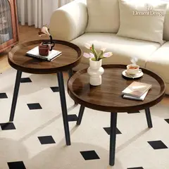 ELEMENT DESIGN - Set de 2 Mesas de Centro Redondas Tipo Nido 60 y 50 cm – Café - Moderna