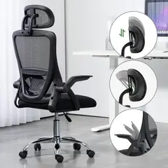 VIDITA - Silla Escritorio Ergo EMILIA PLUS Respaldo Malla Negra Reposacabezas Apoyabrazos Ajustable VIDITA