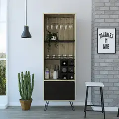 TUHOME - Bar Alto Con Portacopas 1 Puerta Audra Duna Y Wengue 180,0x59,7x39,6 Cm
