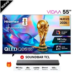 Hisense - Televisor Hisense QLED 55 UHD Smart TV 55QD5SV + Soundbar TCL