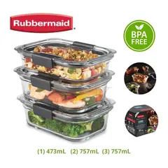 Rubbermaid - Set de Táper Herméticos Rubbermaid Brilliance Vidrio 6 Piezas Apto para Horno y Microondas
