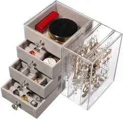 GENERICO - Joyero organizador de joyas con 4 cajones - Gris