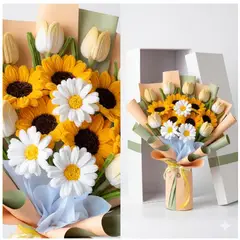 GENERICO - Ramo de Flores Eternas  - Girasoles y Tulipanes en Caja Premium