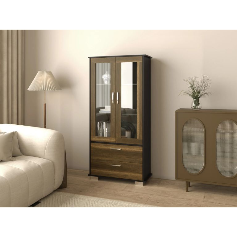 Vitrina 2 Puertas 2 Cajones Classic Color Caramelo Y Wengue 164,8x80,0x35,3 Cm