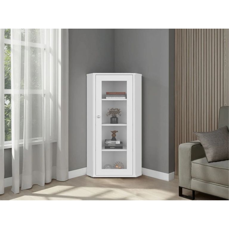Vitrina Esquinera Genova 1 Puerta Vidrio Blanca