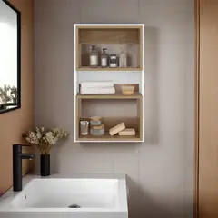 TUHOME - Mueble Auxilar Muro Baño Eco Blanco Y Fresno