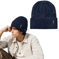 OEM - Gorro Tejido Poliéster Diseño Trenzado Para Invierno Color Azul Marino