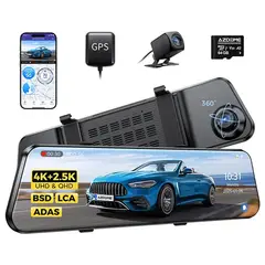 AZDOME - CAMARA PARA AUTOS DASHCAM AZDOME PG17 MAX ESPEJO 4K + 2.5K GPS + WiFi 5GHz + ADAS + BSD + LCA + 64GB