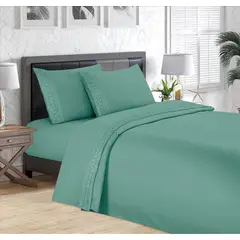 CASATEX - Sábana Bordada 3000 Hilos Casatex (Sophie) - 1.5 Plazas - Verde Jade