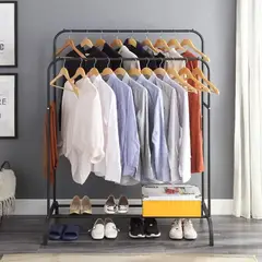 VIDITA - Perchero Organizador de Ropa Doble Barra con Repisa Metálica – Negro