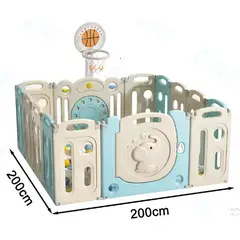 GENERICO - Corral Infantil Plegable 200x200cm con Puerta de Seguridad y Canasta de Baloncesto
