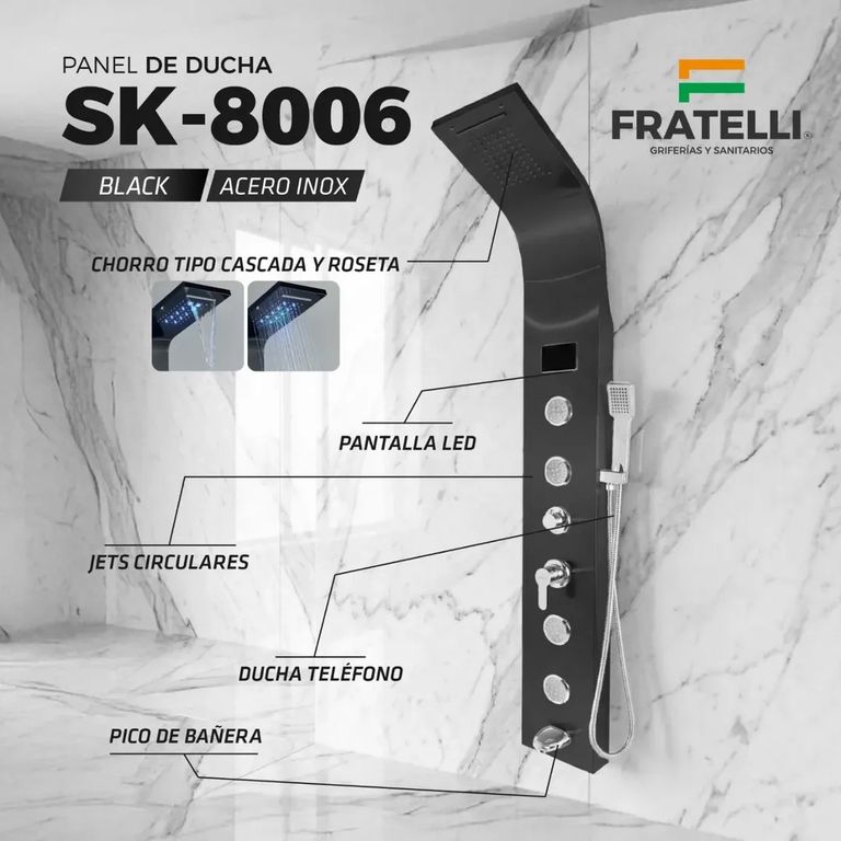 COLUMNA DE DUCHA LED INOXIDABLE NEGRO SK-8006