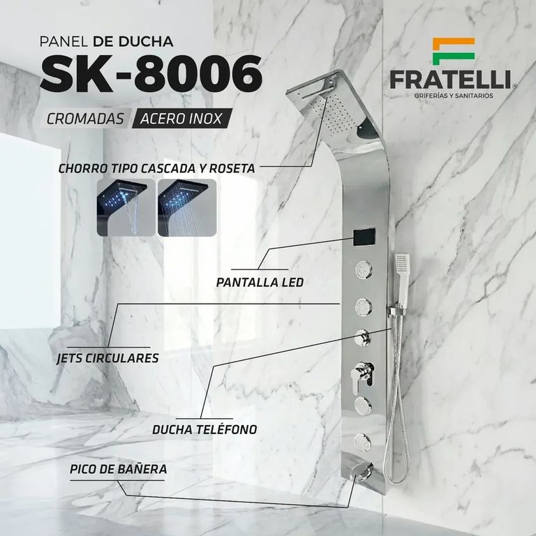 COLUMNA DE DUCHA LED INOXIDABLE CROMADO SK-8006