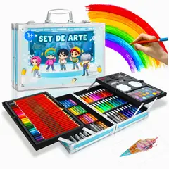 GENERICO - Set de Arte Maleta de Aluminio 145 plumones y acuarelas azul