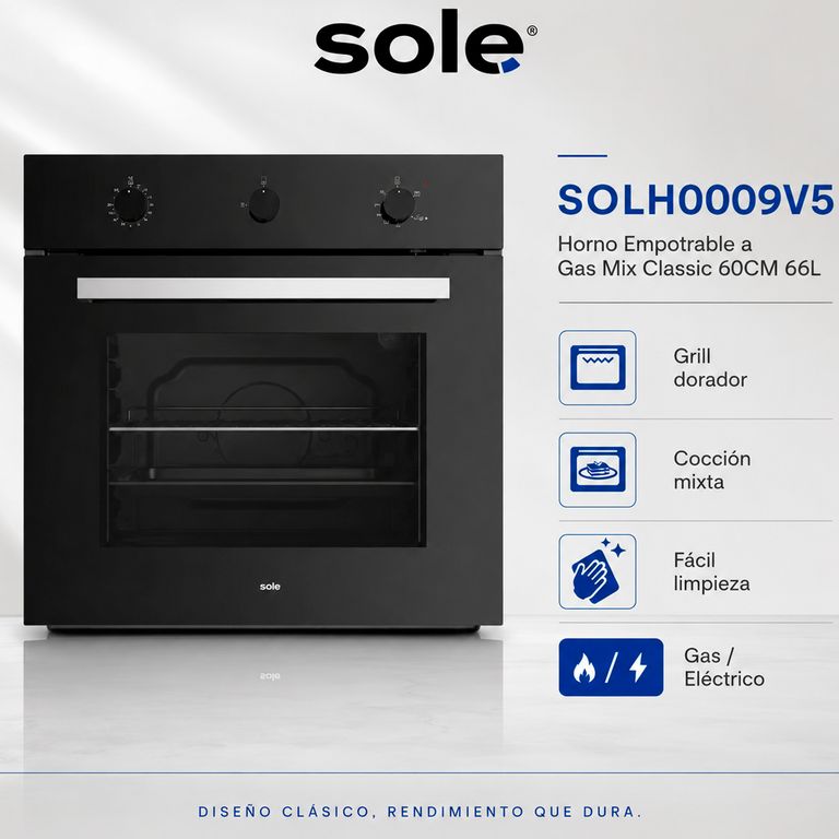 Horno Empotrable Mix Classic A Gas 66 Litros Negro Sole SOLHO009V5