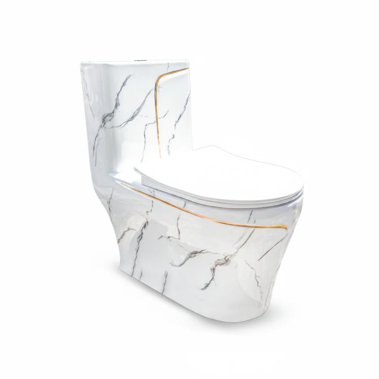 Inodoro One Piece Marmoleado Blanco con Dorado 8676MGL1 Botón Dual