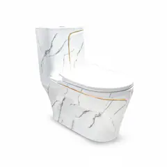 FRATELLI - Inodoro One Piece Marmoleado Blanco con Dorado 8676MGL1 Botón Dual