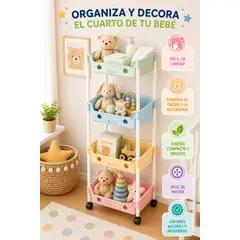 GENERICO - Estante Organizador de 4 Niveles con Ruedas Osito Para Niños