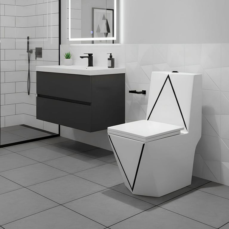 Inodoro One Piece 8276 Blanco con Negro Rectangular con Tanque Integrado y Botón Dual