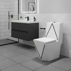 FRATELLI - Inodoro One Piece 8276 Blanco con Negro Rectangular con Tanque Integrado y Botón Dual