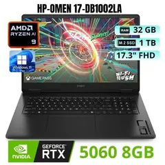 HP - Laptop HP Omen 17-db1002la  AMD Ryzen AI 9 365 - 32GB 1TB SSD RTX 5060 8GB 17.3" FHD 144Hz WIN11 PRO