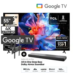 TCL - Televisor Smart TV TCL 55 4K Google TV 55P6K + Soundbar TCL+ Rack Movible