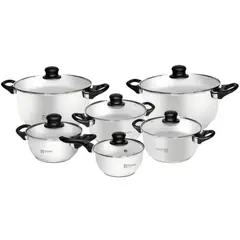 FACUSA - Set de Ollas Facusa Hogar 12 Piezas de acero inoxidable con tapas de vidrio