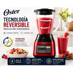 OSTER - Licuadora Oster BLSTPEG CRT Tecnología Reversible 800W Vaso de Vidrio 1.5L 3 Velocidades Rojo