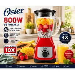 OSTER - Licuadora Oster BLSTKAG-RRD 800W Vaso de Vidrio 1.5L Acople Metálico All-Metal Drive Roja
