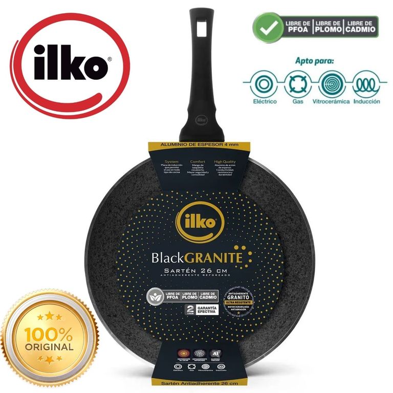 SARTEN ANTIADHERENTE BLACK GRANITE GRANITO AUTENTICO 26CM ILKO