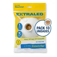 EXTRALED - Pack x10 Wall Socket E27 Essential Oval Extraled - Incluye Accesorios de Fijación