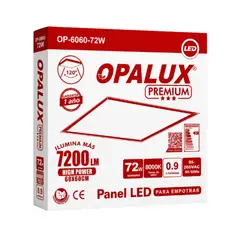 OPALUX - Panel LED de 60x60cm 72W 7200 Lumenes luz Blanca Para Empotrar